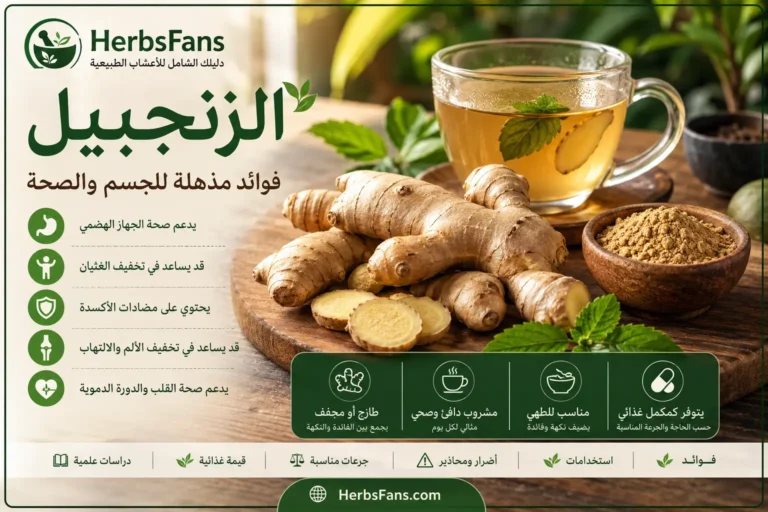 الزنجبيل، دليل شامل للفوائد، الاستخدامات، الأضرار، والقيمة الغذائية